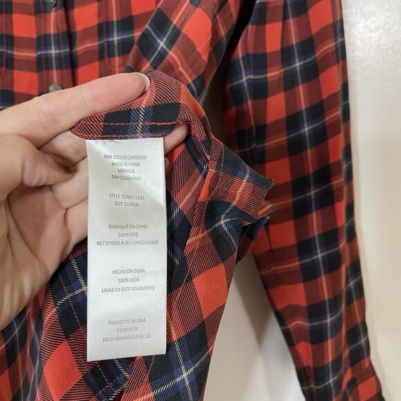 NWOT Equipment Reese Red Plaid Silk button down blouse Shirt Small - Picture 4 of 6